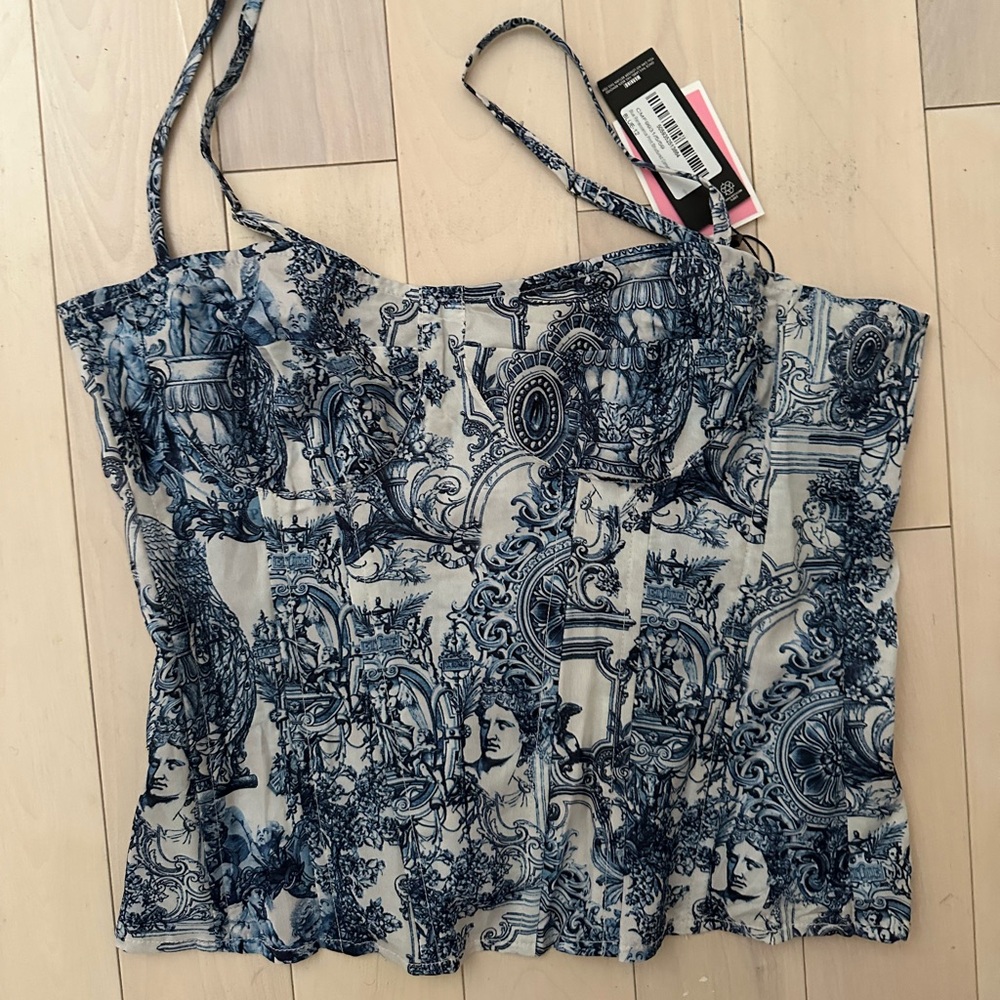 Blue and white corset top